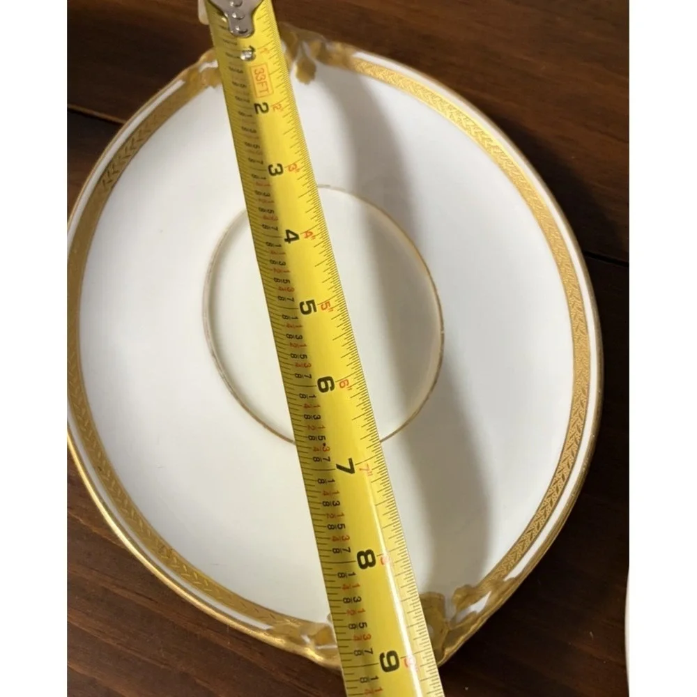 Antique Wm Guerin Limoges France Gravy Boat Underplate Raised Gold Floral